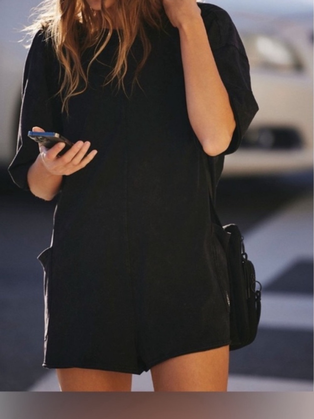 NWOT Free People Movement Hot Shot Tee Romper - washed black Size: Large - Picture 4 of 6